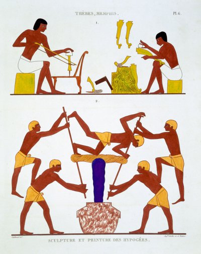 Carpenteria e tintura di tessuti, da un raro registro di affreschi di Tebe, registrato 1819-1822 durante la sua seconda visita in Egitto da Frederic Cailliaud (1787-1869) da Frederic Cailliaud